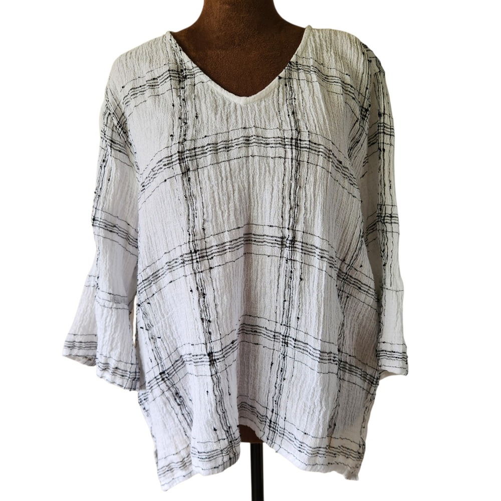Habitat Top Linen Blend Blouse Size L Lightweight Women's Boho Summer